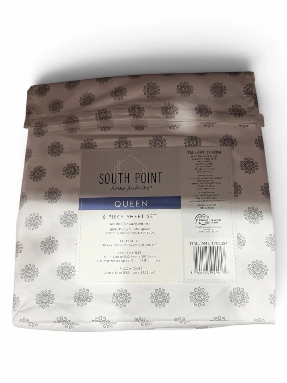 Queen 6-Piece Sheet Set - White with Gray Pattern